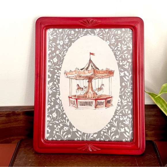 Vintage Style Carousel Merry Go Round Canvas Art Print Red Art Deco Framed Art
